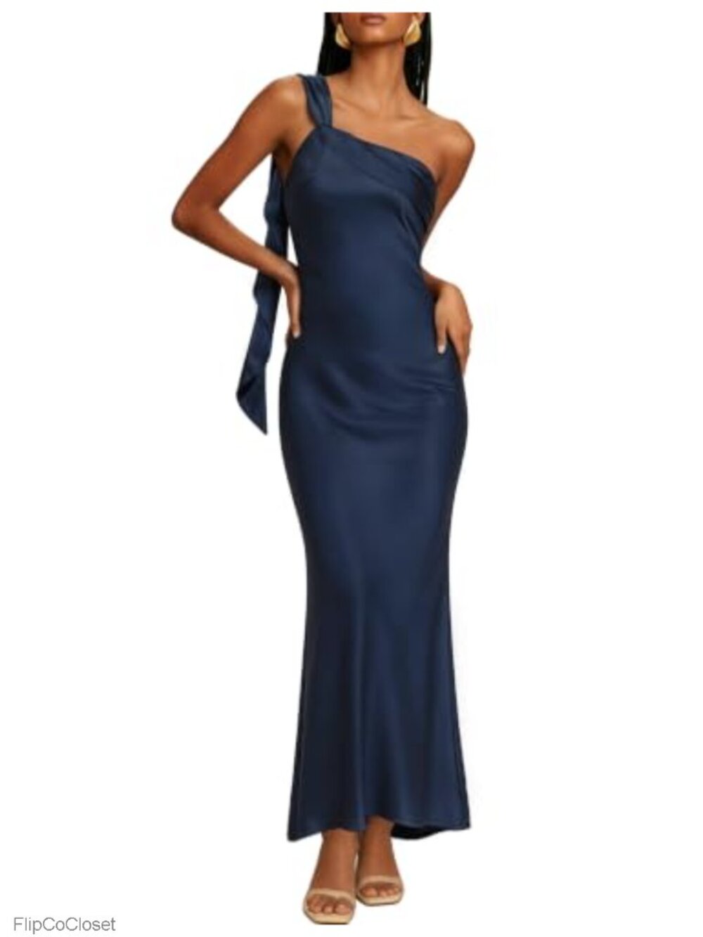 Satin One Shoulder Maxi Dress Women Wedding Sleeveless Backless Formal